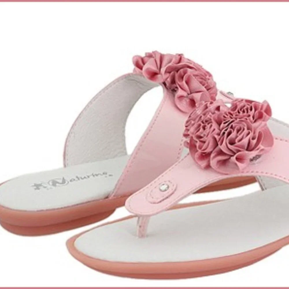 Naturino Girls Pretty in Pink Slip-on Thong Sandals‎ Shoes w/Rosette NEW size 9